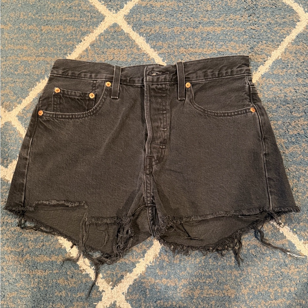 Levi's Light Washed Black Distressed Jean Shorts